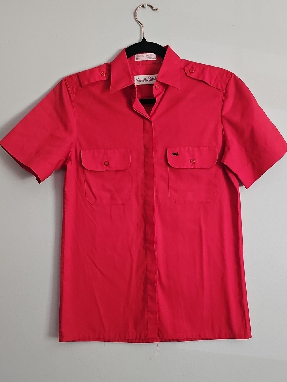 Vintage Diane Von Furstenberg Bright Red Short-Sleeve Button-Down Shirt